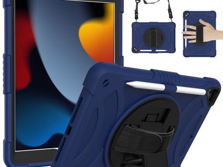 For iPad 10.2 (2021)   (2019)   (2020) Shockproof Case Anti-Scratch Rotating Kickstand Case with Shoulder Strap Portable Silicone+PC Tablet Case Online Sale