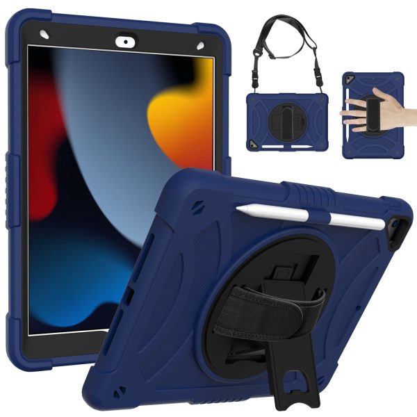 For iPad 10.2 (2021)   (2019)   (2020) Shockproof Case Anti-Scratch Rotating Kickstand Case with Shoulder Strap Portable Silicone+PC Tablet Case Online Sale