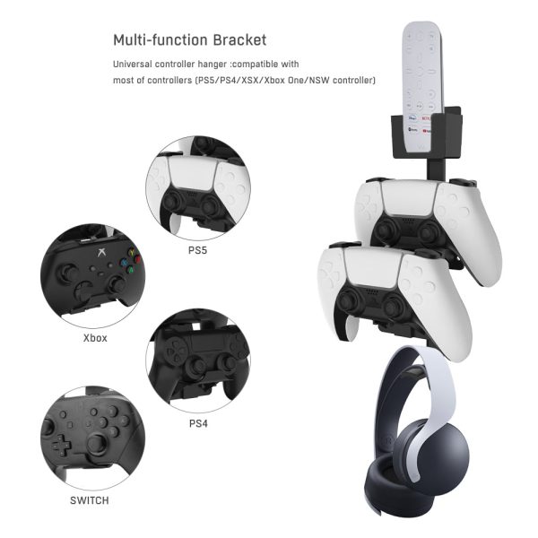 JYS P5-125 Multifunctional Bracket Universal Remote Controller Wall Mount with Headset Hanger for Xbox PS5 PS4 PS3 Nintendo Switch Sale