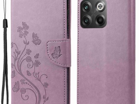 For OnePlus 10T 5G   Ace Pro 5G Wallet Stand PU Leather Imprinting Flower Butterflies Case Full Protection Inner TPU Phone Cover with Strap Online