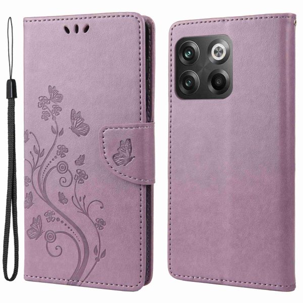 For OnePlus 10T 5G   Ace Pro 5G Wallet Stand PU Leather Imprinting Flower Butterflies Case Full Protection Inner TPU Phone Cover with Strap Online