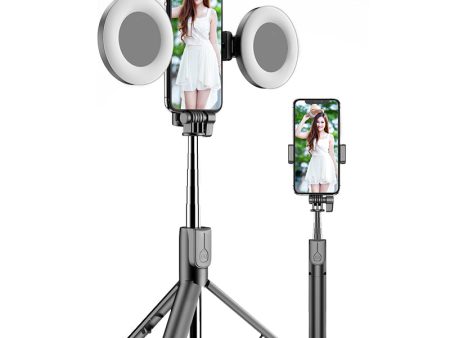 Portable Wireless Selfie Stick Retractable Tripod Phone Stand 360-Degree Rotating Phone Clip with Dual Ring Fill Lights Remote Online Hot Sale