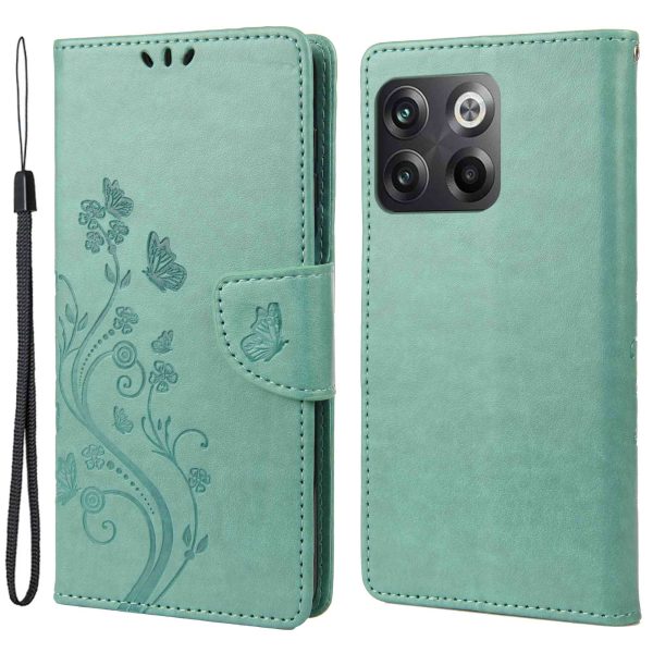 For OnePlus 10T 5G   Ace Pro 5G Wallet Stand PU Leather Imprinting Flower Butterflies Case Full Protection Inner TPU Phone Cover with Strap Online