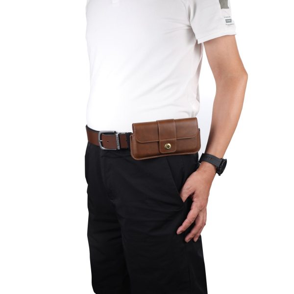 PU Leather Waist Belt Pouch for 5.5-6.7-inch Mobile Phones Universal Crazy Horse Texture Phone Storage Bag Fashion