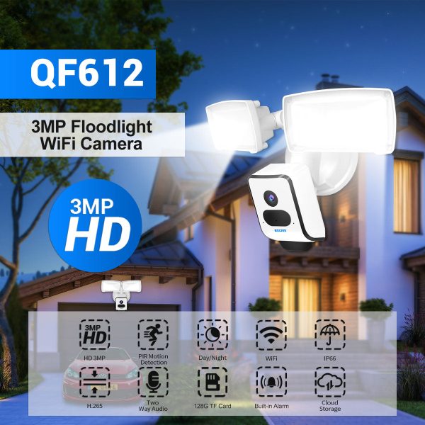 ESCAM QF612 3.0MP WiFi Camera Waterproof PIR Motion Detection Night Vision Security Floodlight Camera For Sale