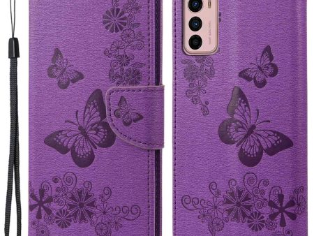 For Motorola Moto G42 4G PU Leather Case Big Butterflies Flower Pattern Imprinting Full Protection Stand Wallet Cover with Strap Supply