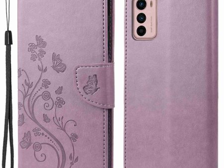 Wallet Stand Leather Case for Motorola Moto G42 4G, Imprinting Flower Butterflies Folio Flip Phone Cover with Strap Cheap