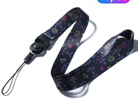 10Pcs   Pack 12 Constellations Cartoon Printed Rotating Buckle Lanyard Detachable Mobile Phone Name Tag Neck Strap Online Hot Sale