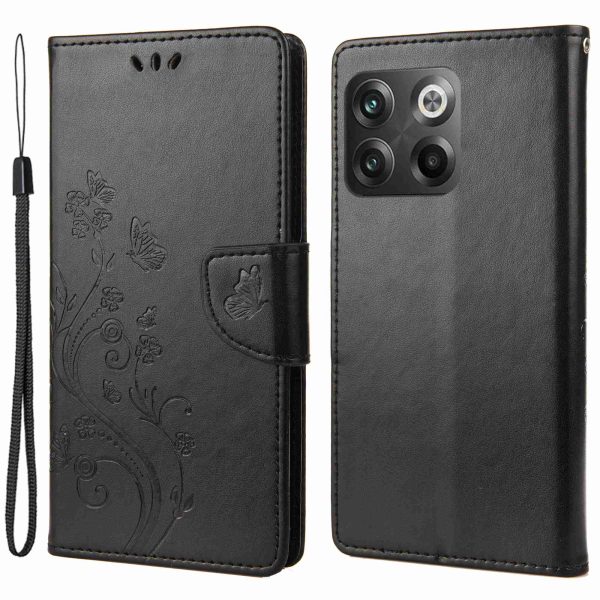 For OnePlus 10T 5G   Ace Pro 5G Wallet Stand PU Leather Imprinting Flower Butterflies Case Full Protection Inner TPU Phone Cover with Strap Online