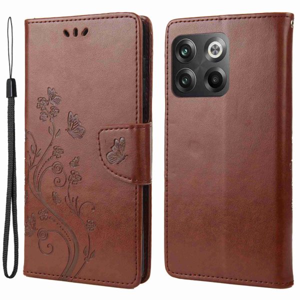 For OnePlus 10T 5G   Ace Pro 5G Wallet Stand PU Leather Imprinting Flower Butterflies Case Full Protection Inner TPU Phone Cover with Strap Online