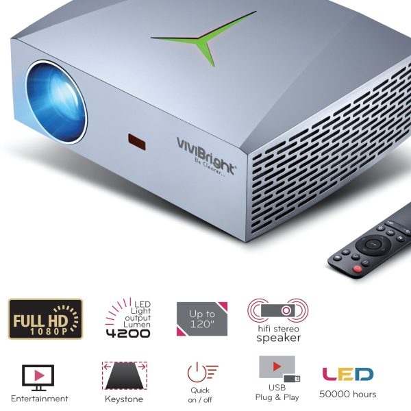 F40 Native 1080P Projector 4800 Lumens HD Home Theater Projector with Remote Control (Basic Type) Supply