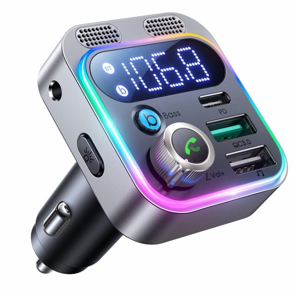 JOYROOM JR-CL16 48W Car Fast Charger Adapter Wireless BT FM Transmitter Support Hands-Free Calling QC3.0+PD Car Charger with LED Display   Dual Mics Online Sale