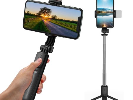 H8s Wireless Bluetooth Selfie Stick Foldable Mini Tripod Telescopic Monopod with Fill Light Remote Control for Smartphone Hot on Sale