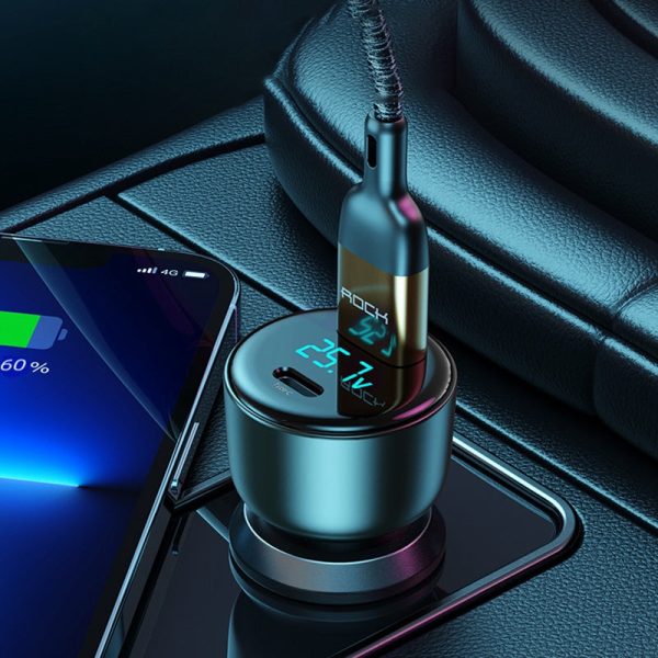 ROCK H16 72W Fast Car Charger with USB+Type C Ports, PD Quick Charging Dual-port Mobile Phone Tablet Charger Adapter Online now