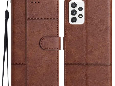 For Samsung Galaxy A73 5G Sewing Line Decor Phone Shell Cowhide Texture Wallet Business Style PU Leather Stand Phone Case Sale