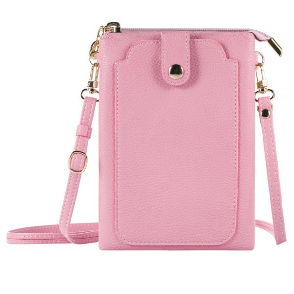 Litchi Texture Zipper Mobile Phone Bag Universal Dual Layer Cell Phone Pouch with Adjustable Shoulder Strap on Sale