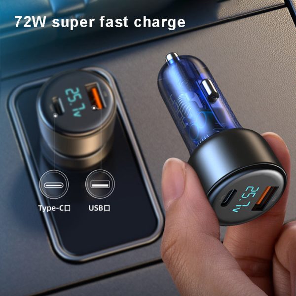 ROCK H16 72W Fast Car Charger with USB+Type C Ports, PD Quick Charging Dual-port Mobile Phone Tablet Charger Adapter Online now