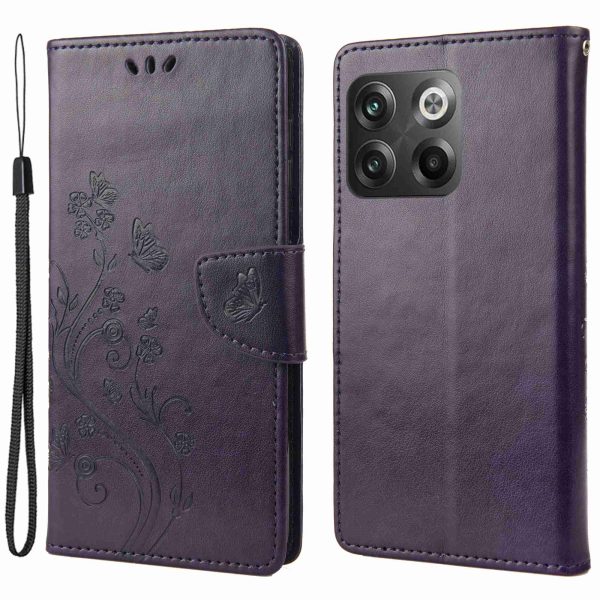 For OnePlus 10T 5G   Ace Pro 5G Wallet Stand PU Leather Imprinting Flower Butterflies Case Full Protection Inner TPU Phone Cover with Strap Online