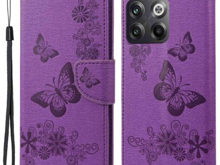 For OnePlus 10T 5G   Ace Pro 5G Big Butterflies Flower Pattern Imprinting Leather Case Magnetic Clasp Stand Wallet Cover with Strap Cheap